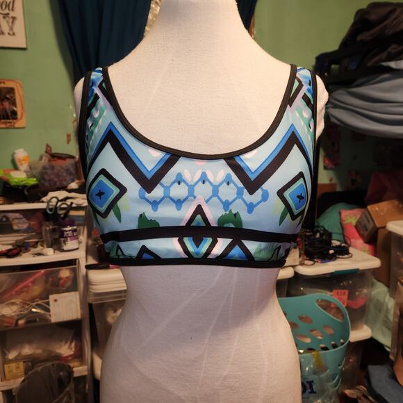 Other Other - Colorful Swimsuit Top - Blue, Green, Black, and White